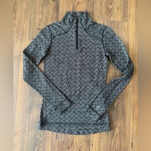 Smartwool Women's Base Layer Long Sleeve 1/4 Zip, Black & Gray Pattern Size XS
